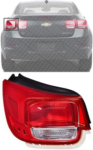 Driver Side, Outer Tail Light, with Bulb, Halogen, Clear and Red Lens, Without Wiring Harness, Eco/LS/LT Models For 2013-2015 Chevy Malibu / 2016 Limited