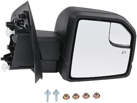 Driver Side Mirror, Power Adjust, Heated, Manual Folding, Textured Black, In-housing Signal Light, No Memory, No Puddle Light, No Auto-Dim, With Blind Spot Glass For 2015-2017 F-150