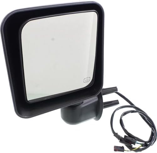Driver Side Mirror, Power Adjust, Manual Folding, Heated, Textured Black, No Signal Light, No Memory, No Puddle Light, No Auto-Dimming, No Blind Spot Feature For 2015-2018 Jeep Wrangler
