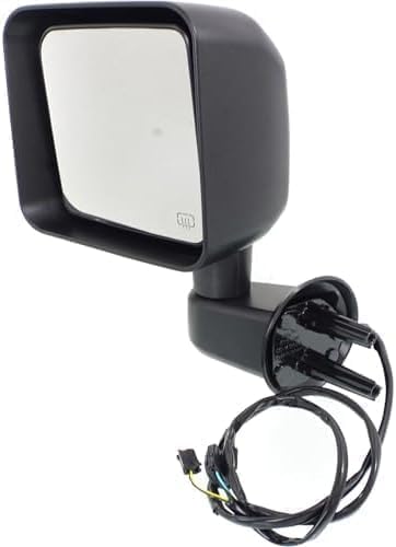 Driver Side Mirror, Power Adjust, Manual Folding, Heated, Textured Black, No Signal Light, No Memory, No Puddle Light, No Auto-Dimming, No Blind Spot Feature For 2015-2018 Jeep Wrangler