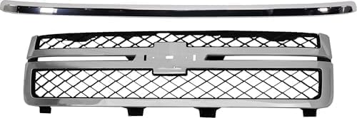 2-Piece Kit Grille Chrome Shell with Primed Insert, Includes (1) Grille Shell and Insert and (1) Hood Molding For 2011-2014 Chevrolet Silverado 2500HD 3500HD