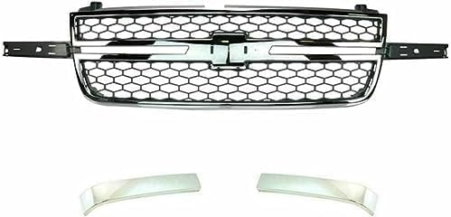 9-Piece Kit Grille, Chrome Shell with Painted Gray Insert, Includes (1) Grille Shell and Insert, (2) Grille Trim, (2) Headlight, (2) Headlight Bracket, and (2) Turn Signal Light For Chevrolet Silverado 2500HD 3500 2003-2006