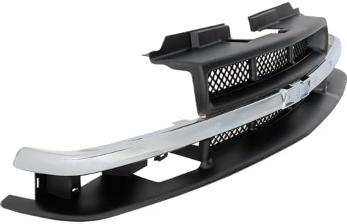 Grille, Black, with Chrome Insert Opening, Dual Headlight Holes, And Emblem Provision, For Models with Composite Headlights For 1998-2004 Chevrolet S10 / 1998-2005 Blazer