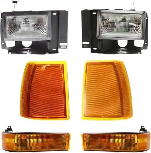 6-Piece Kit Driver and Passenger Side Halogen Headlight, OE Replacement, Includes (2) Turn Signal Light, (2) Corner Light and (2) Headlight For Ford Bronco II 1989-1990/1991-1994 Explorer