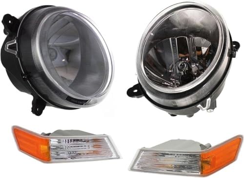 4-Piece Kit Driver and Passenger Side Halogen Headlight, OE Replacement, Includes (2) Headlight and (2) Corner Light For Jeep Patriot 2007-2017