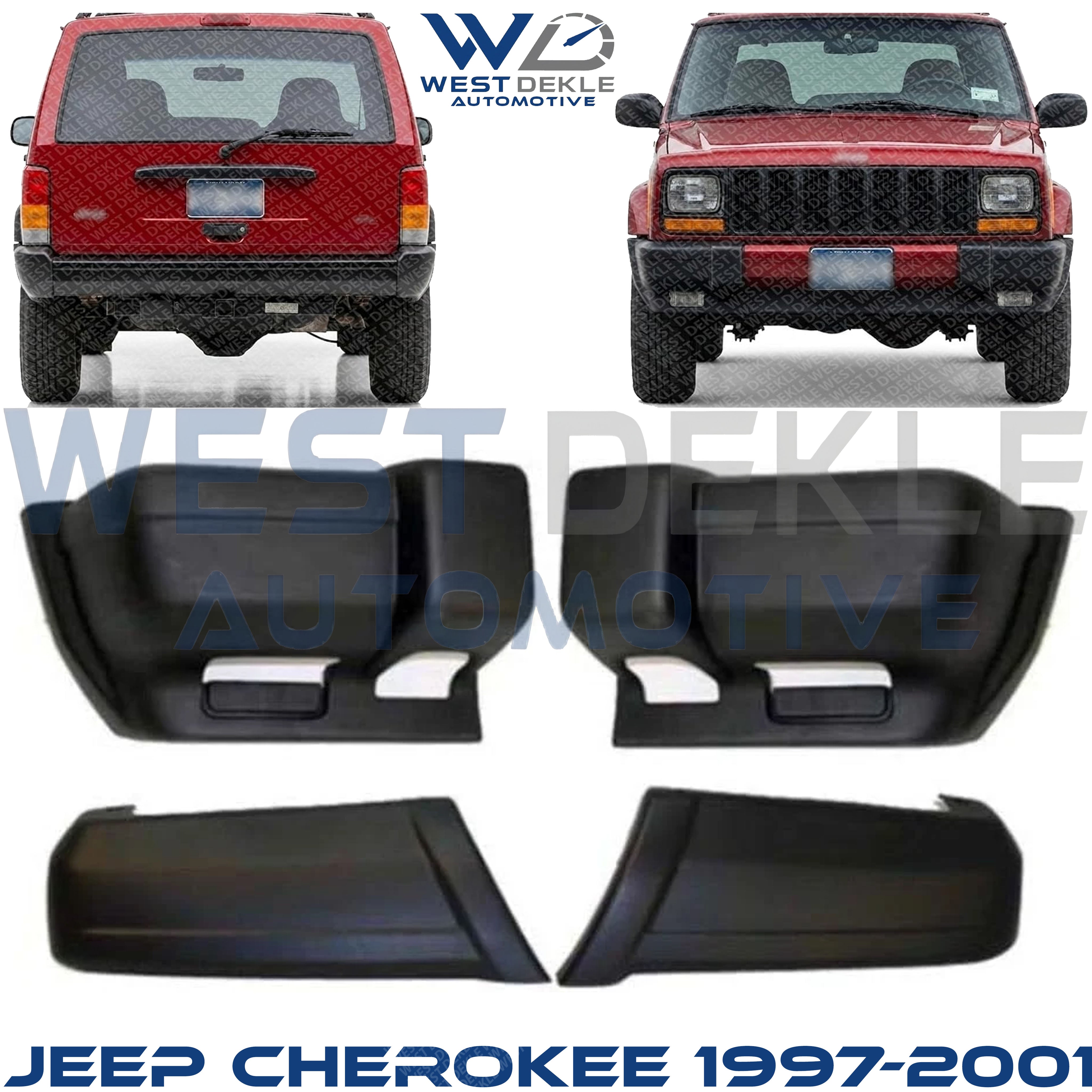 Front and Rear, Driver and Passenger Side Bumper End, Textured Plastic For Jeep Cherokee 1997-2001