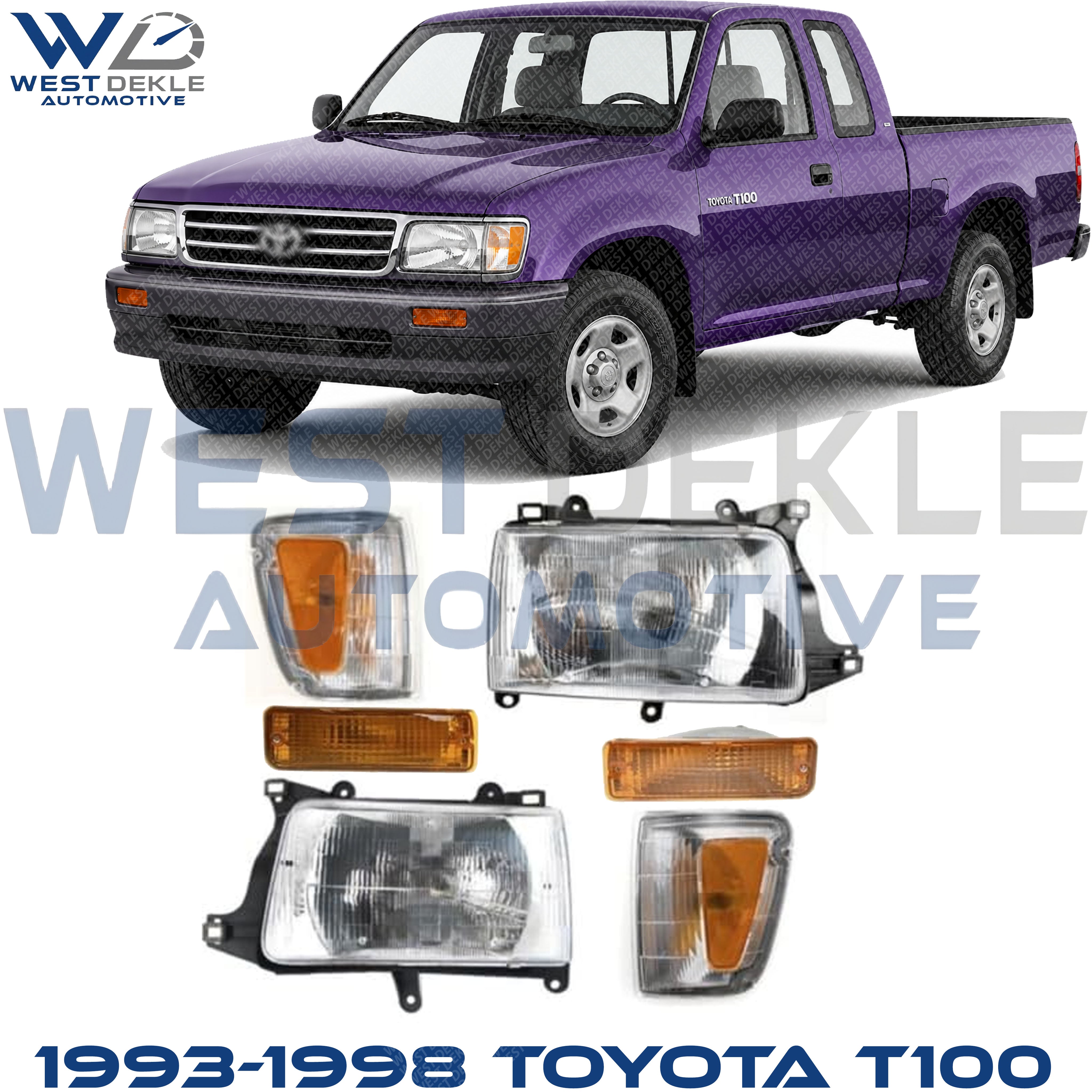 6-Piece Kit Driver and Passenger Side Halogen Headlight, With bulb(s), OE Replacement, Includes (2) Corner Light, (2) Headlight and (2) Turn Signal Light For 1993-1998 Toyota T100