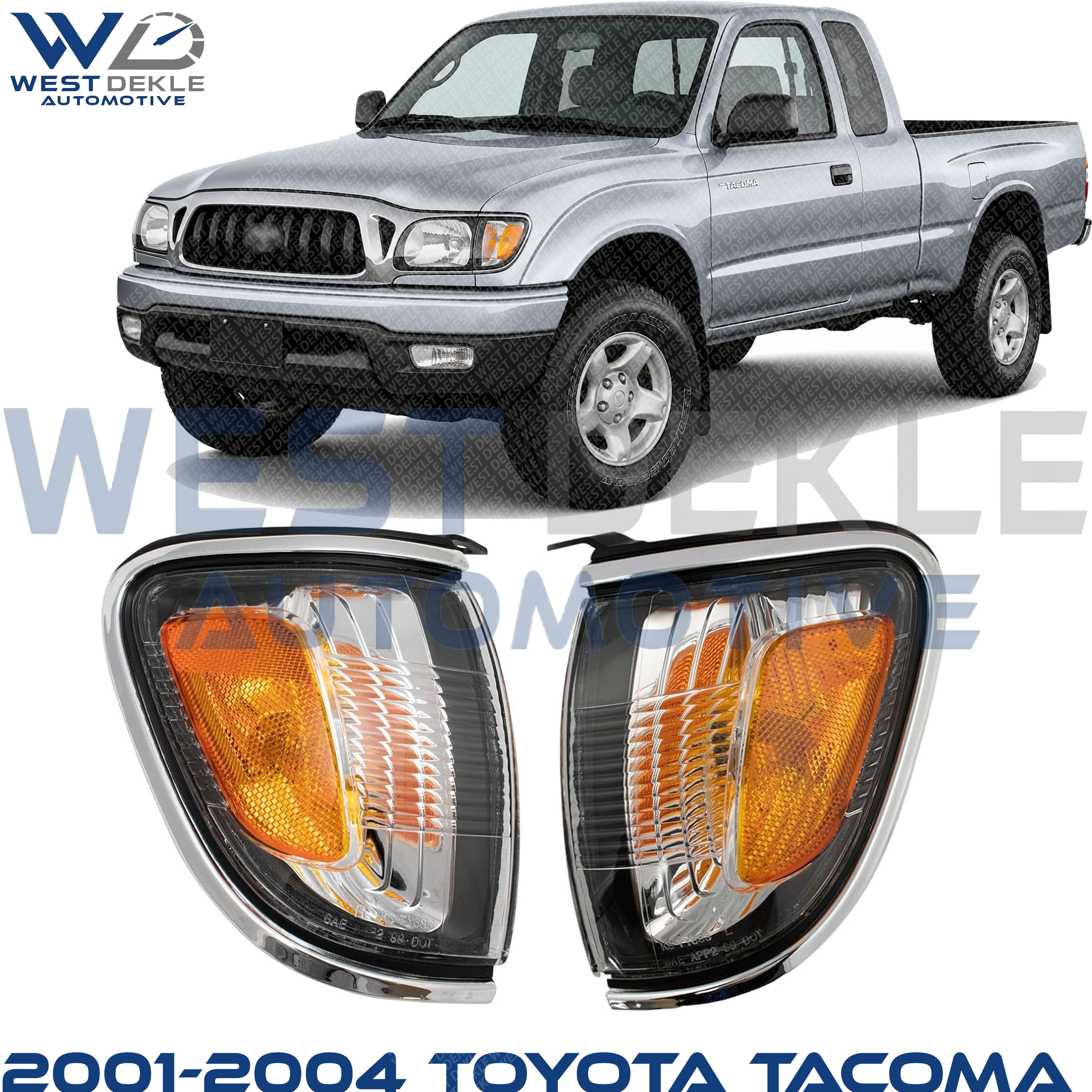 Driver and Passenger Side Corner Lights, With Bulb, With Chrome Trim For 2001-2004 Toyota Tacoma