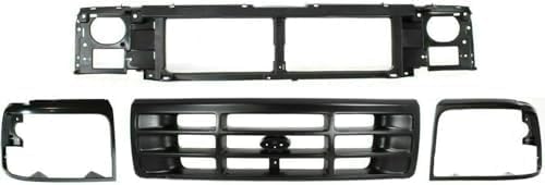 4-Piece Front Grille Kit: Header Panel, Grille & Primed Bezels (Left & Right) for 1992-1997 Ford F-250, 1992-1997 F-350 & More