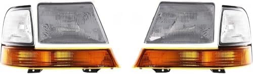 4-Piece Front Headlight Kit: Head Light Assembly & & Corner Lamp (Left & Right) for 1998-2000 Ford Ranger