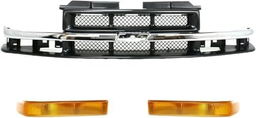 5-Piece Front Grille Kit: Primed Grille with Chrome Center Bar, Signal Lamp & Head Lights (Left & Right) for 1998-2004 Chevrolet S10 & 1998-2004 Blazer
