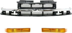 5-Piece Front Grille Kit: Primed Grille with Chrome Center Bar, Signal Lamp & Head Lights (Left & Right) for 1998-2004 Chevrolet S10 & 1998-2004 Blazer