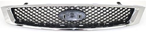 Front Grille Chrome Shell with Primed Insert for 2005-2007 Ford Focus