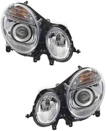 Set of 2 Front Head Light Assembly Plastic Left Driver & Right Passenger Side for 2007-2009 Mercedes-Benz E-Class