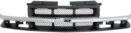 Front Grille Primed Mesh Insert with Chrome Center Bar Plastic for 1998-2004 Chevrolet S10 & 1998-2004 Blazer