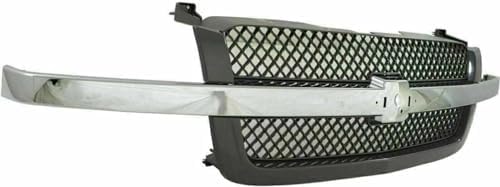Front Grille Mesh Gray with Chrome Center Bar for 2003-2006 Chevrolet Avalanche 1500, 2003-2007 Silverado 1500 & More