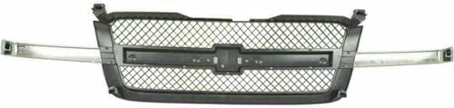 Front Grille Mesh Gray with Chrome Center Bar for 2003-2006 Chevrolet Avalanche 1500, 2003-2007 Silverado 1500 & More