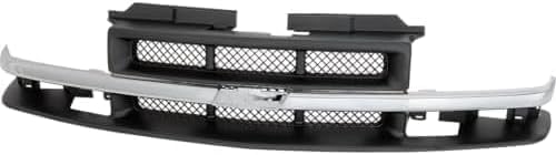 Front Grille Primed Mesh Insert with Chrome Center Bar Plastic for 1998-2004 Chevrolet S10 & 1998-2004 Blazer