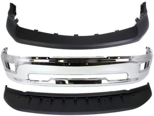 7-Piece Front Bumper Kit: Chrome Bumper, Textured Upper Cover, Primed Lower Valance & Fog Lights with Brackets (Left & Right) for 2011-2012 Ram 1500 & 2009-2010 Dodge Ram 1500