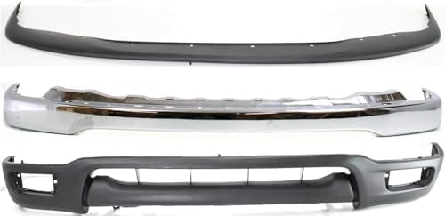 3-Piece Front Bumper Kit: Chrome Bumper Steel, Upper Filler & Primed Lower Valance Panel for 2001-2004 Toyota Tacoma