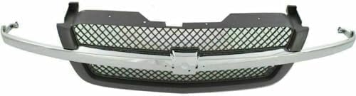 Front Grille Mesh Gray with Chrome Center Bar for 2003-2006 Chevrolet Avalanche 1500, 2003-2007 Silverado 1500 & More
