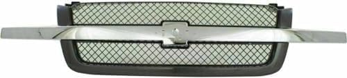 Front Grille Mesh Gray with Chrome Center Bar for 2003-2006 Chevrolet Avalanche 1500, 2003-2007 Silverado 1500 & More