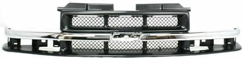 5-Piece Front Grille Kit: Primed Grille with Chrome Center Bar, Signal Lamp & Head Lights (Left & Right) for 1998-2004 Chevrolet S10 & 1998-2004 Blazer