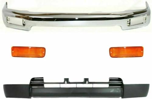 4-Piece Front Bumper Kit: Chrome Bumper Steel, Primed Lower Valance Panel & Signal Lights (Left & Right) for 1996-1998 Toyota 4Runner
