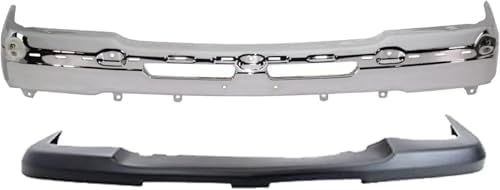 4-Piece Front Bumper Kit: Chrome Bumper Steel, Upper Cover, Lower Valance & Textured Extension for 2002-2006 Chevrolet Avalanche 1500, 2003-2007 Silverado 1500 & More