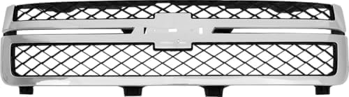 2-Piece Front Grille Kit: Chrome Grille Shell with Primed Insert & Hood Molding for 2011-2014 Chevrolet Silverado 2500 HD & 2011-2014 Silverado 3500 HD