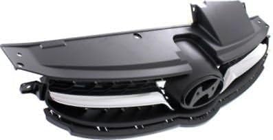 Front Grille Assembly Gray Shell and Insert with Chrome Molding for 2011-2013 Hyundai Elantra
