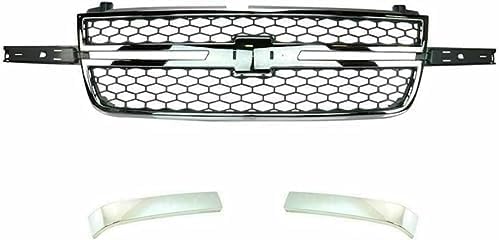 9-Piece Front Grille Kit: Grille, Chrome Moldings, Signal Lamp, Head Lights & Support Brackets (Left & Right) for 2003-2007 Chevrolet Silverado 2500 HD & 2003-2007 Silverado 3500