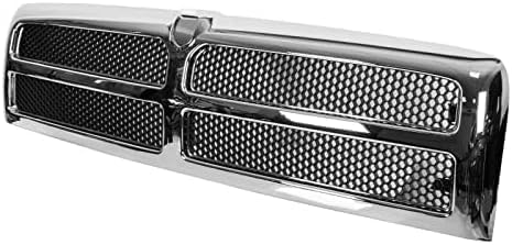 Front Grille Assembly Chrome with Honeycomb Insert, Chrome Shell with Painted Silver Insert for 1994-2001 Dodge Ram 1500, 1994-1996 Ram 2500 & More
