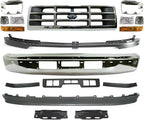 Front Bumper Chrome + Moldings + Grille + Lower Valance + Brackets + Headlight Kit Left & Right Side for 1993-1997 Ford F-350, 1992-1996 F-150 & More