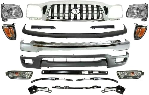 18-Piece Front Bumper Kit: Bumper, Grille, Fillers, Valance, Reinforcement, Head & Corner Lights, Fog Lamp & Bracket (Left & Right) for 2001-2004 Toyota Tacoma