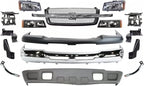 13-Piece Front Bumper Kit: Bumper, Textured Upper Cover, Lower Valance, Grille, Brackets, Headlight & Signal Lamp (Left & Right) for 2003-2006 Chevrolet Avalanche 1500, 2003-2007 Silverado 1500 & More
