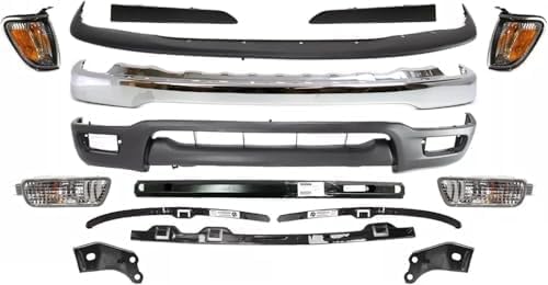 15-Piece Front Bumper Kit: Bumper, Upper Cover, Valance, Reinforcement, Bracket, Retainer, Filler & Corner & Signal Lamp (Left & Right) for 2001-2004 Toyota Tacoma