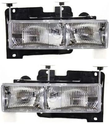 Front Grille Primed Shell and Insert Plastic + Signals & Headlights + Reflector and Marker Lamps Right & Left Side for 1994-1999 Chevrolet C1500, 1994-2000 C2500 & More