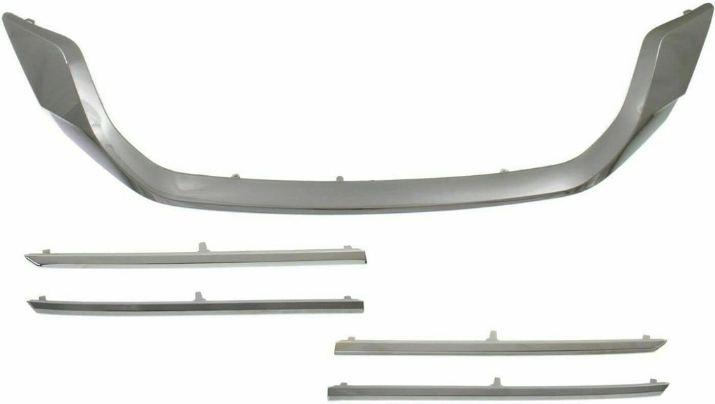 4-Piece Front Bumper Kit: Bumper Textured Upper & Lower Grille, Molding & Chrome Trim (Left & Right) for 2013-2015 Honda Accord