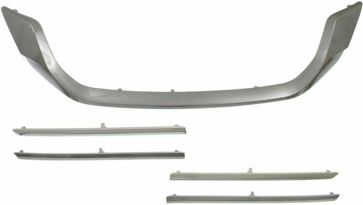 4-Piece Front Bumper Kit: Bumper Textured Upper & Lower Grille, Molding & Chrome Trim (Left & Right) for 2013-2015 Honda Accord