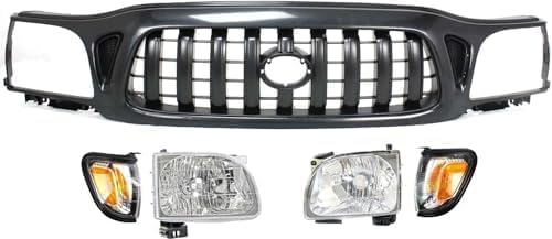 10-Piece Front Bumper Kit: Bumper, Grille, Upper Cover, Lower Valance, Headlights, Fillers & Park Lamp & Signal Lights (Left & Right) for 2001-2004 Toyota Tacoma