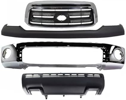4-Piece Front Bumper Kit: Bumper Chrome Face Bar Steel, Primed Upper Cover, Textured Lower Valance Panel & Grille Assembly for 2010-2013 Toyota Tundra