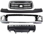 4-Piece Front Bumper Kit: Bumper Chrome Face Bar Steel, Primed Upper Cover, Textured Lower Valance Panel & Grille Assembly for 2010-2013 Toyota Tundra