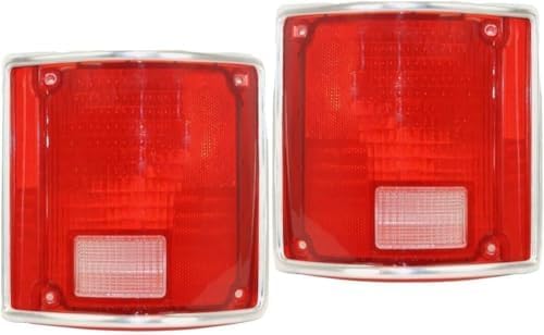 Set of 2 Tail Light Lens with Chrome Trim Right Passenger & Left Driver Side for 1973-1986 Chevrolet C10, 1973-1986 C20 & More