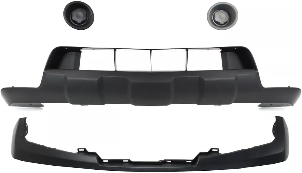 Front Bumper Upper Cover Primed Steel + Lower Valance + Fog Lamp Cover Left Driver & Right Passenger Side for 2005-2017 Nissan Frontier