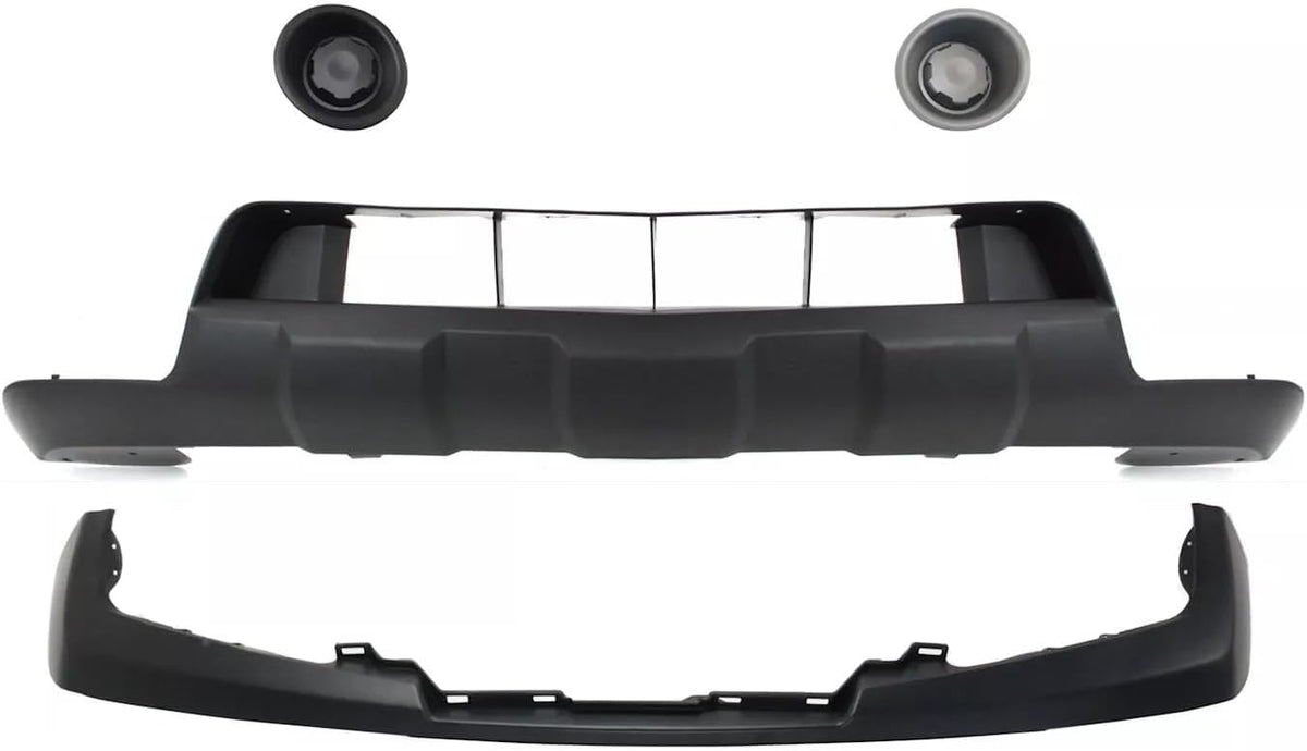 Front Bumper Upper Cover Primed Steel + Lower Valance + Fog Lamp Cover Left Driver & Right Passenger Side for 2005-2017 Nissan Frontier