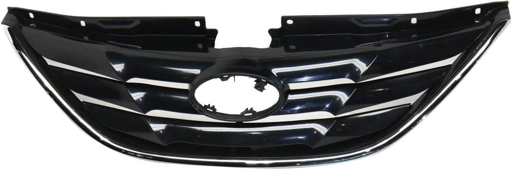 5-Piece Front Grille Kit: Primed Upper & Lower Grille, Chrome Hood Molding & Fog Light Cover (Left & Right) for 2011-2013 Hyundai Sonata