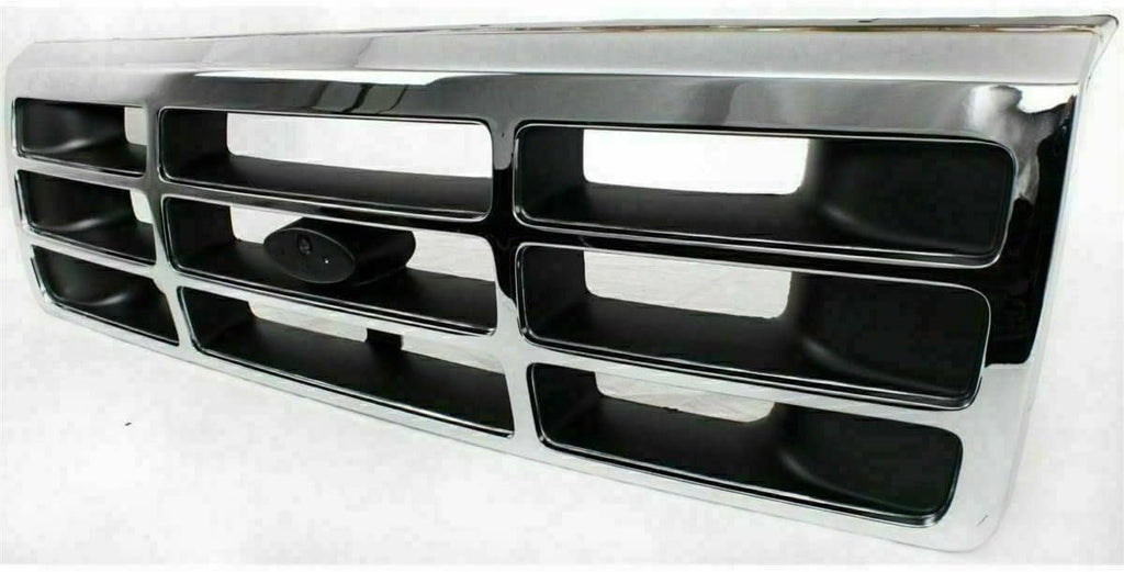 3-Piece Front Grille Kit: Chrome Grille Shell/plastic Insert & Head Light Doors (Left & Right) for 1992-1997 Ford F-350, 1992-1996 Bronco & More