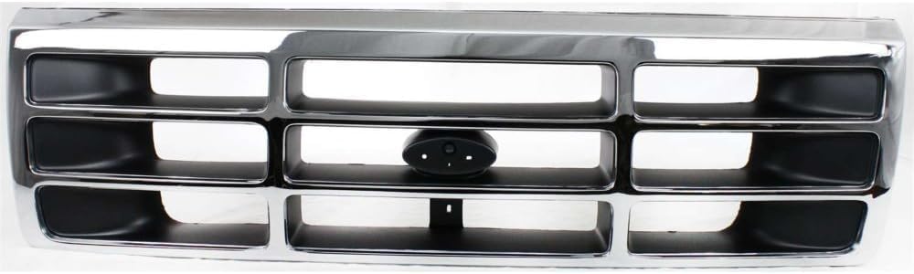 10-Piece Front Grille Kit: Grille Shell with Gray Insert+ Bezel Chrome, Header Panel, Headlight & Signal & Corner Lamp (Left & Right) for 1992-1997 Ford F-150, 1992-1996 Bronco & More