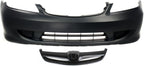 2-Piece Front Bumper Cover Kit: Primed Bumper Cover & Painted Black Grille Shell & Insert for 2004-2005 Honda Civic